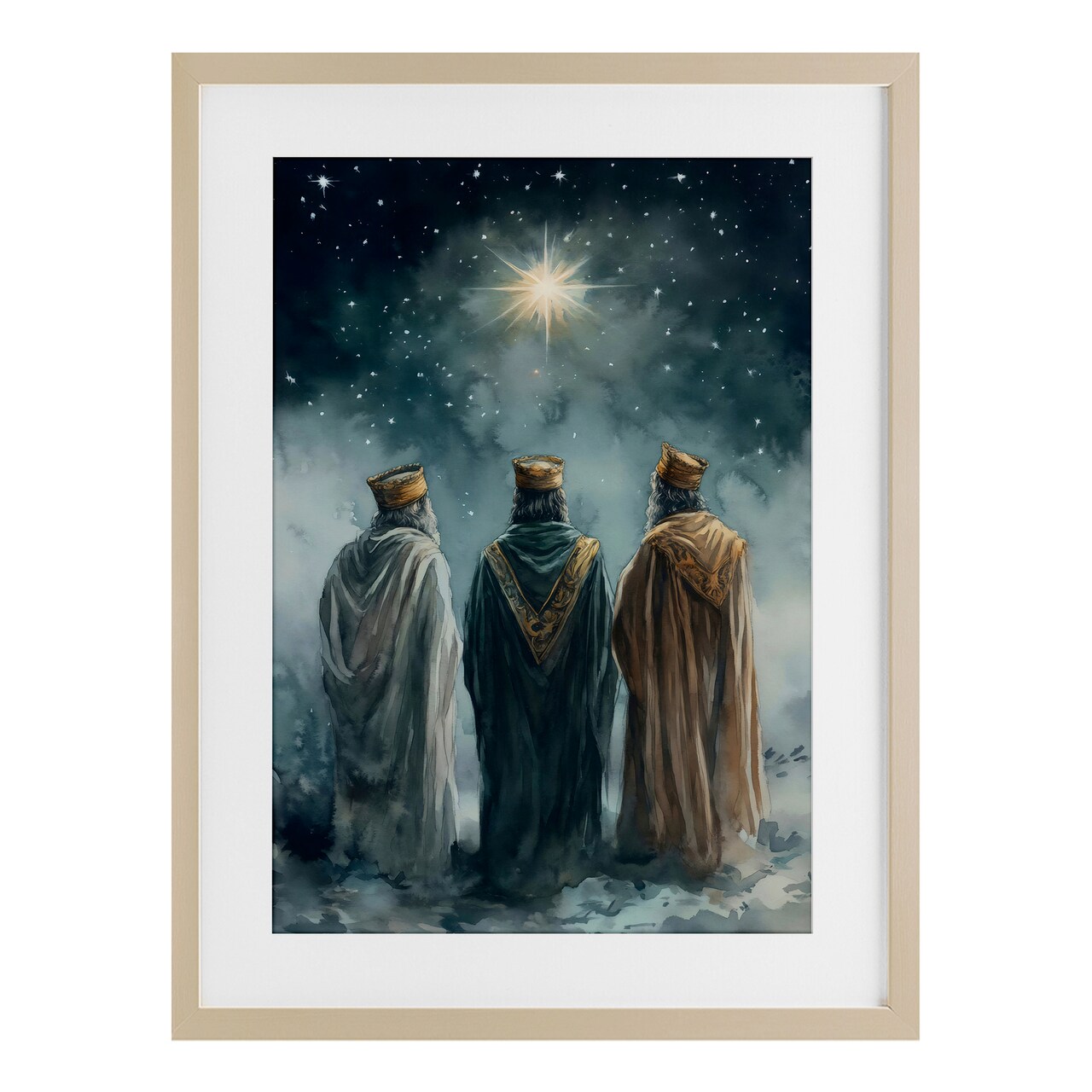 Stupell Industries Three Wise Men & North Star Framed Print Under Glass, design by Petal Prints Design